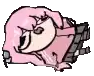 a pink cartoon character is taking a picture of something .