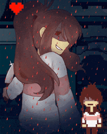 a pixel art drawing of a girl with a knife