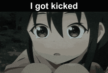 a picture of a girl with the words i got kicked below her