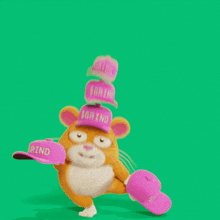a cartoon hamster is wearing a hat that says boring on it