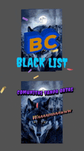 four pictures of a wolf with the words " bc black list " on top