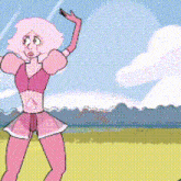 a pixel art drawing of pink diamond from steven universe standing in a field .