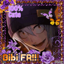 a picture of a cartoon character with the words 100 % cute bibifri written on it