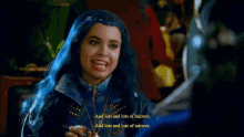 a girl with blue hair is smiling and says " and lots and lots of mirrors and lots and lots of mirrors "