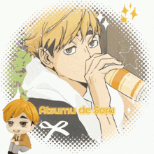 a picture of a boy with the name atsumu de sora
