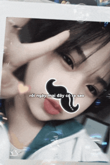 a picture of a girl with a fake mustache and the words roi ngay mai day co ra sao