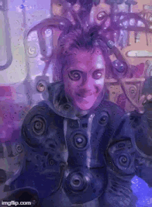 a painting of a woman with swirls on her face has the url imgflip.com on the bottom
