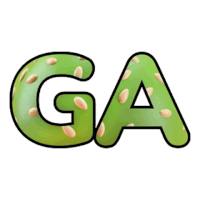 a green letter g and a with seeds on them