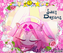 a picture of a pink angel with the words sweet dreams written on it