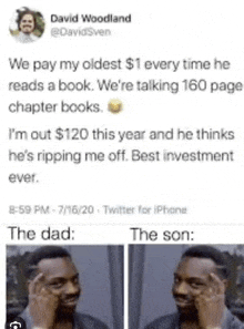 a man is making a funny face while talking about a book