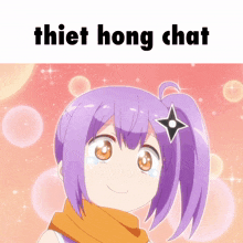 a picture of a girl with purple hair and the words thiet hong chat above her