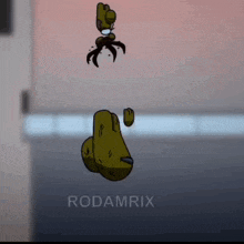 a cartoon character is flying through the air with a claw in his hand .