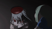 two anime characters are standing next to each other with one looking at the other