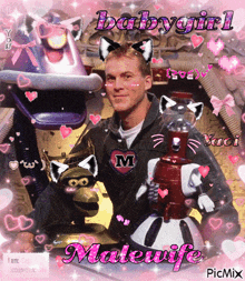 a picture of a man with a puppet and a robot with the caption babygirl matewife