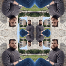 a man with a beard is sitting in a kaleidoscope of images