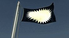 a black flag with a white star on it is waving in the wind