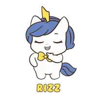 a cartoon drawing of a unicorn with the name rizz written below it