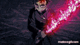a gif of a person holding a sword with the words make a gif.com below it