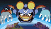 a cartoon character with a x on his head