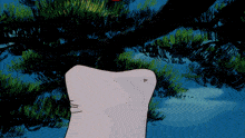 a cartoon drawing of a person standing in front of trees