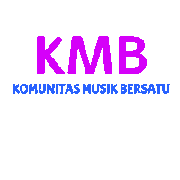 a blue kmb logo with the words komunitas musik bersatu below it