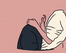 a drawing of a person hugging another person with their head visible