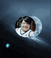 a picture of a woman in a circle with a half moon in the background