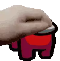 a pixel art of a red among us character with a hand on it