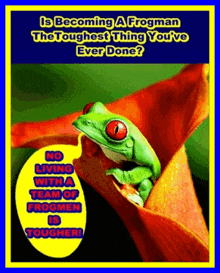a picture of a frog on a leaf that says is becoming