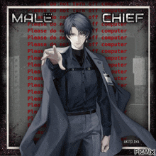 a picture of a man with male chief written on the top