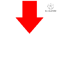 a red arrow pointing down on a white background with the letters k.a.b.a.r.a.t.e.m