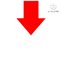 a red arrow pointing down on a white background with the letters k.a.b.a.r.a.t.e.m