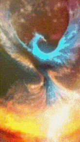 a painting of a blue phoenix flying through the air