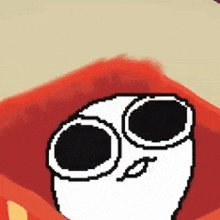 a pixel art drawing of a person wearing sunglasses and a red hat .