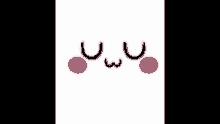 a drawing of a face with black eyes and pink dots