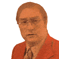 a man wearing glasses and a red suit makes a surprised face