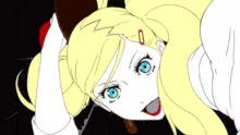 a cartoon drawing of a girl with long blonde hair