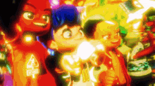 a group of cartoon characters standing next to each other with one wearing a shirt that says 10:00 on it
