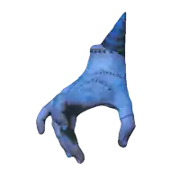 a blue hand is wearing a party hat