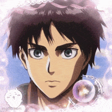 a close up of a person 's face with a bubble in the foreground