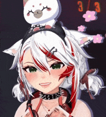 a cartoon girl with a cat on her head and the number 3 on the bottom