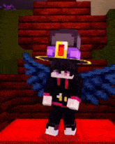 a minecraft character is wearing a purple hat with a yellow buckle
