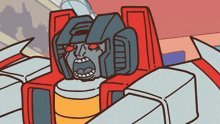 a cartoon drawing of a robot with its mouth open and red eyes