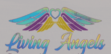 a logo for living angels with a heart and wings on it