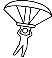 a black and white drawing of a person parachuting with a parachute .