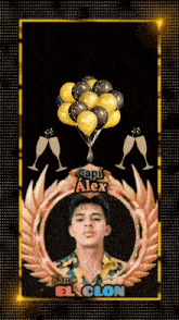 a picture of a man with balloons and a caption that says " capi alex "