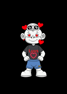 a cartoon character is wearing a shirt that says luvs on it
