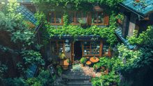 an aerial view of a building with a sign that says ' afternoon tea ' on it