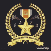 a logo for the power belter alliance with a laurel wreath and a ribbon .
