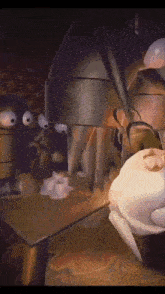 a cartoon character is standing next to a table with tissues on it